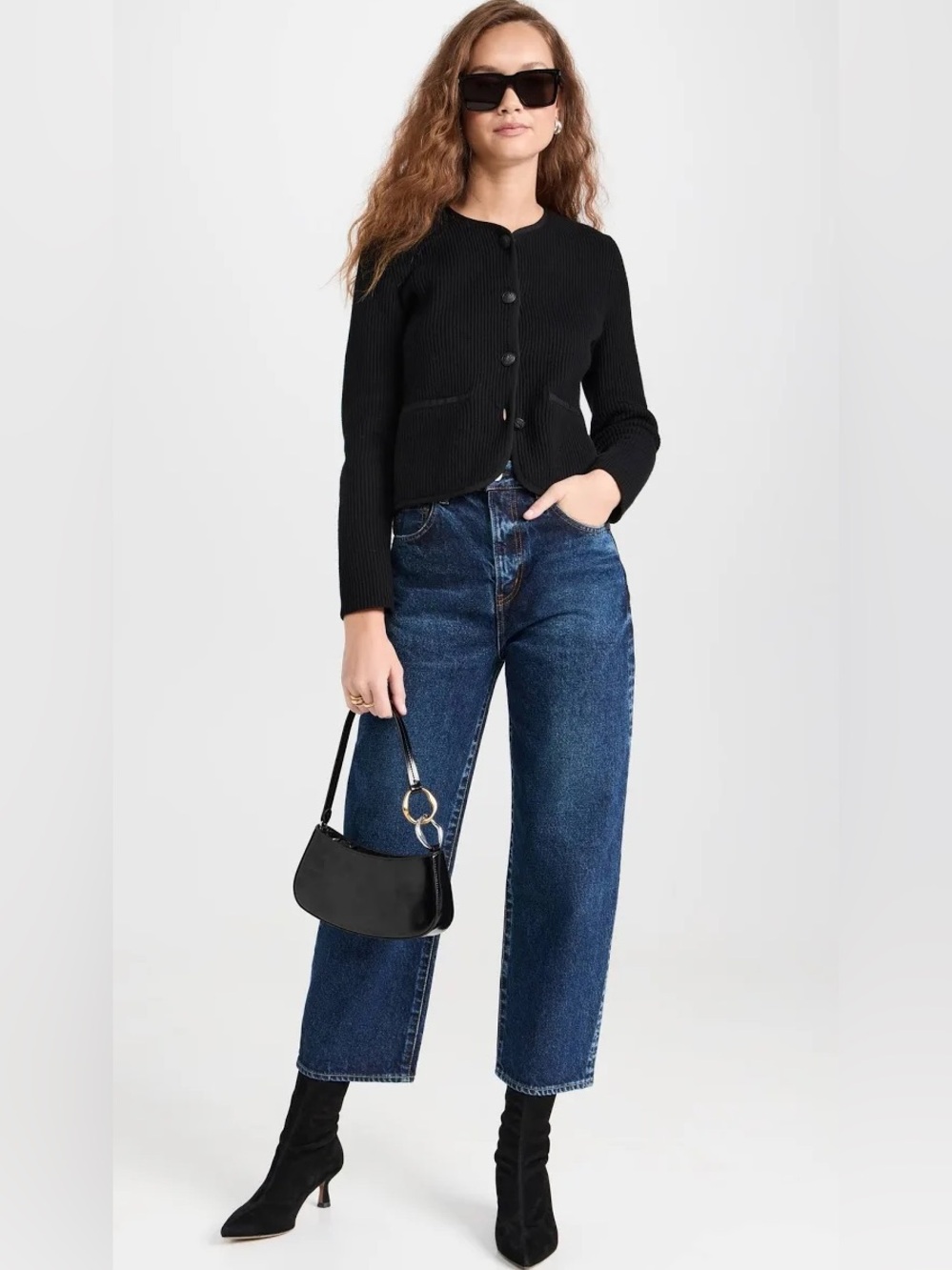 rag & bone Nancy Black Ribbed Button-Front Cardigan - Picture 2 of 15